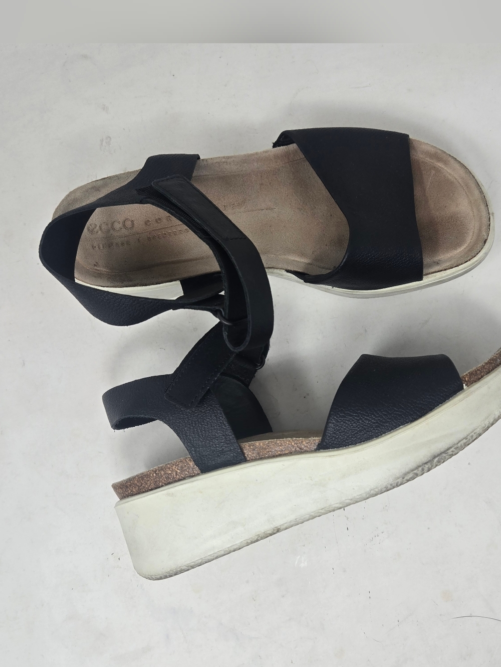 ECCO Leather Flowt Wedge Cork Open Toe Slingback Sandals Women's Size 7-7.5